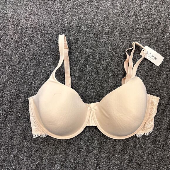 NEW SOMA Bra Pale Sand Embraceable Enchanting Lace Bra Lightly Lined Size 38D - Picture 1 of 6